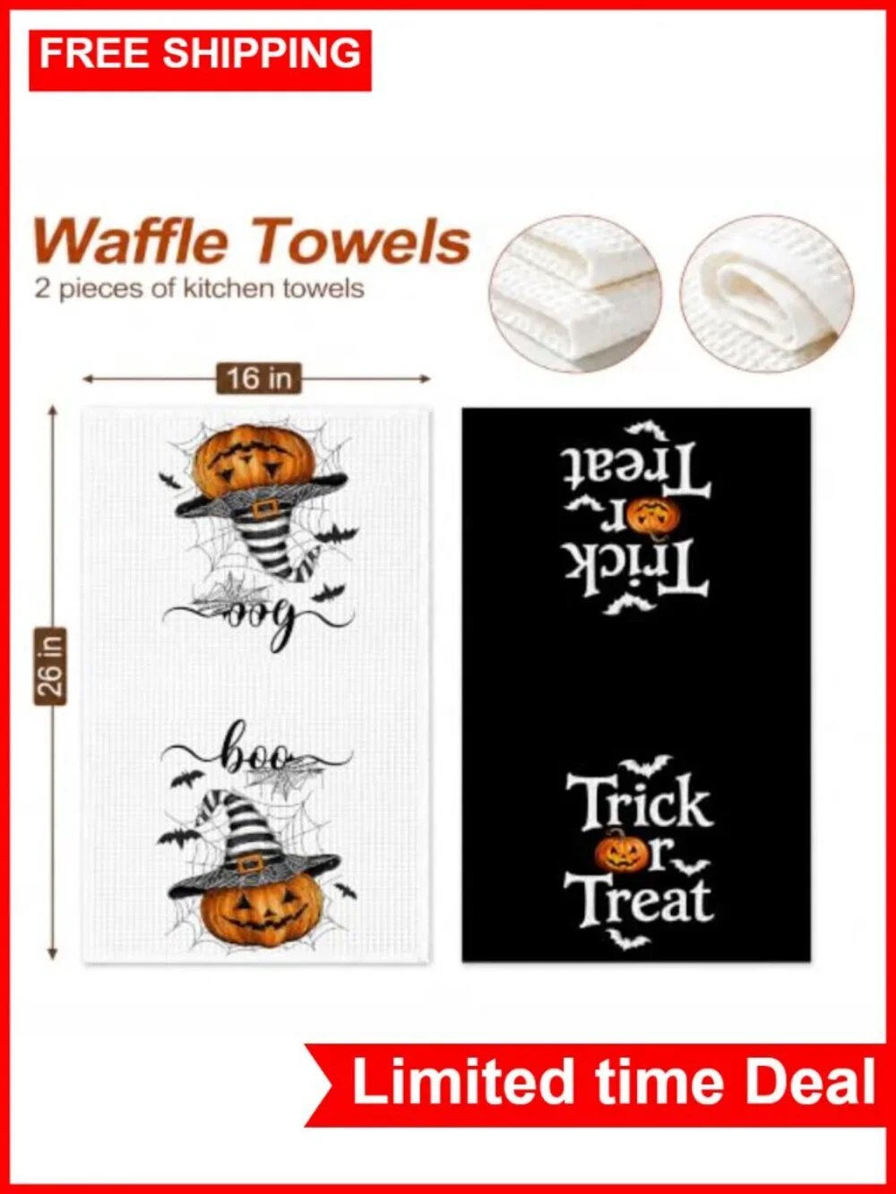 Halloween Pumpkin Kitchen Towels Set of 2 Soft Absorbent 16x24